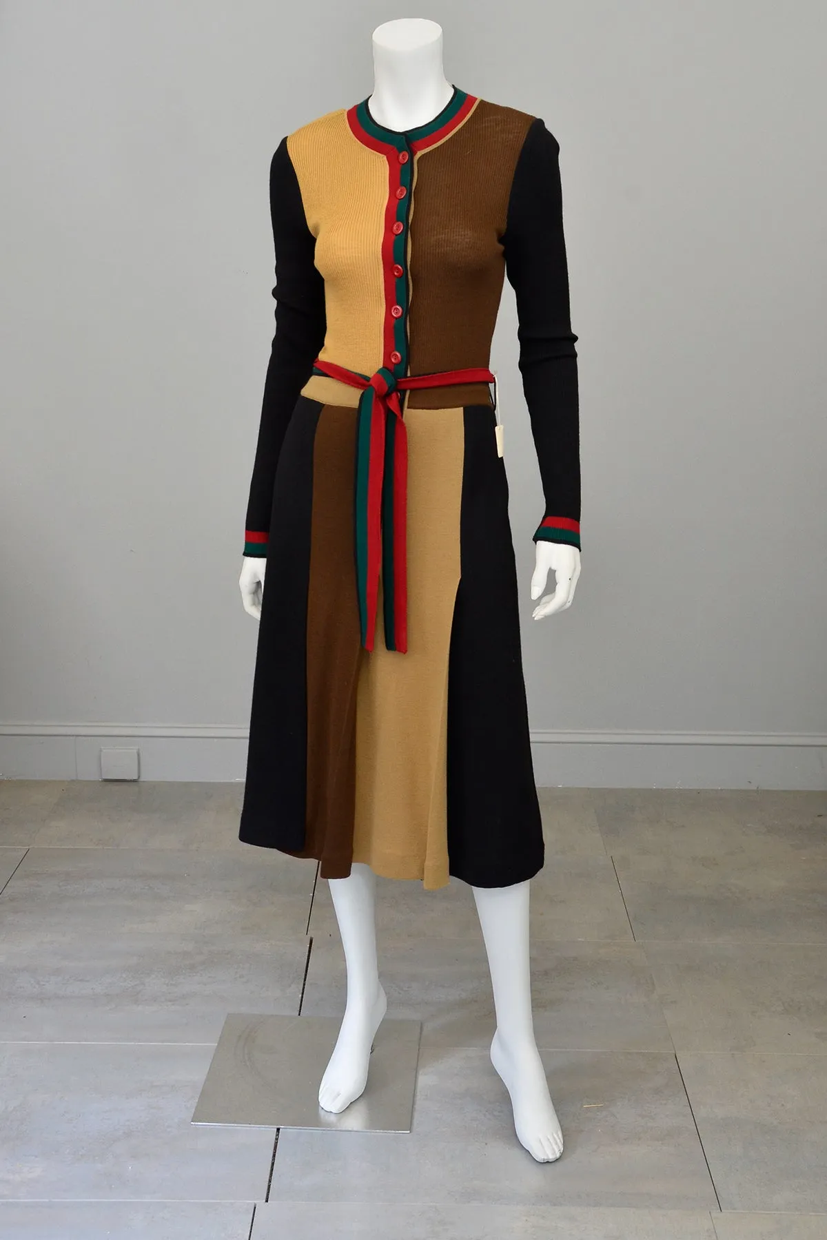 1970s MOD Colorblock Knit Dress Black, Camel, Brown