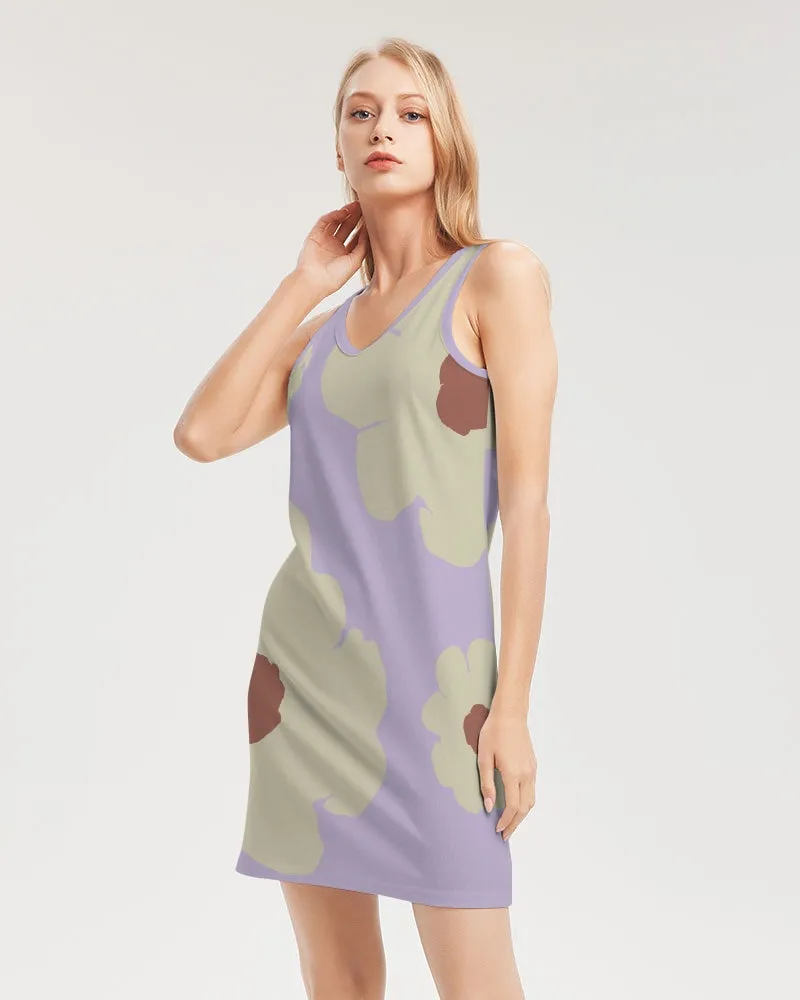 Abstract Flowers Lilac Women's Rib Knit V Neck Mini Dress