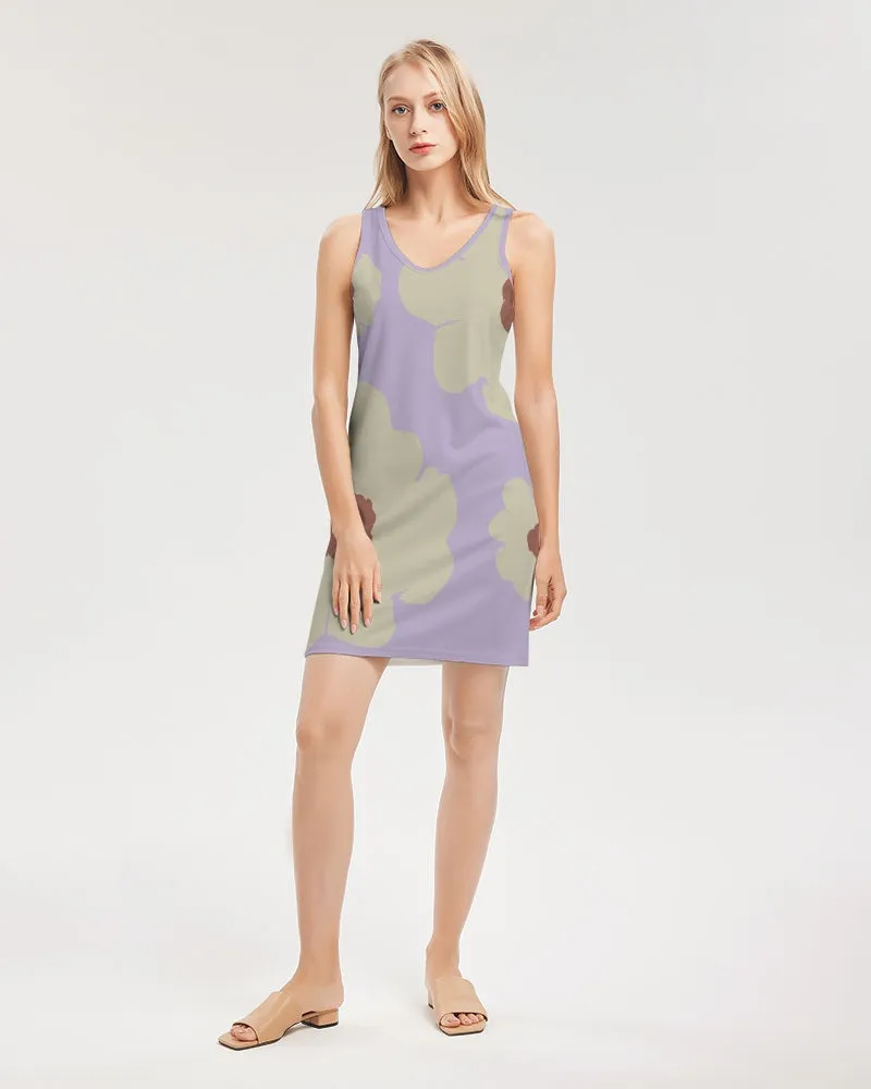 Abstract Flowers Lilac Women's Rib Knit V Neck Mini Dress