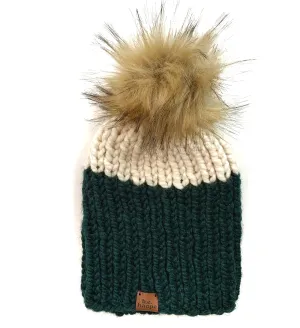 Adult Stripe Pom Hat| Dark Green   Off White