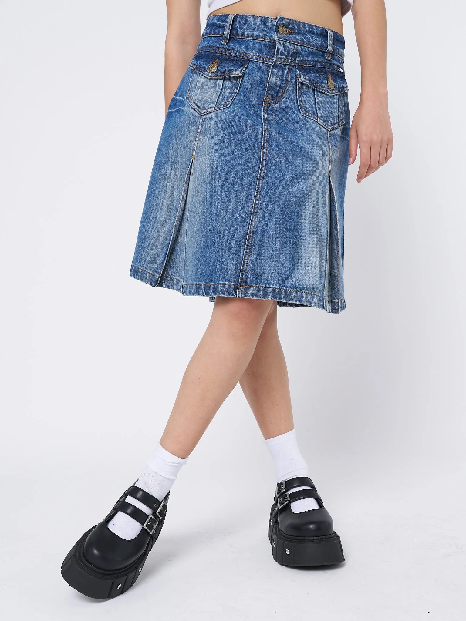 Astrid Denim Pleated Midi Skirt