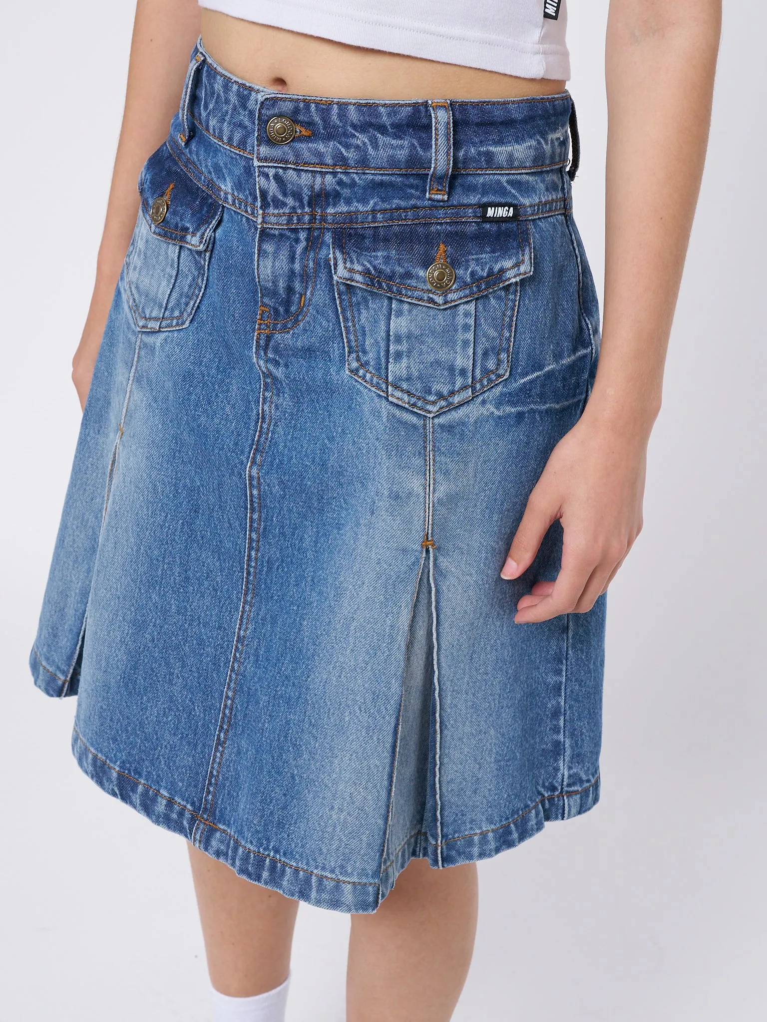 Astrid Denim Pleated Midi Skirt