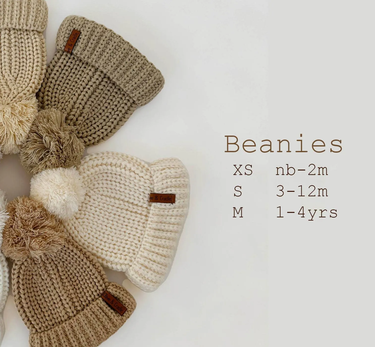 Baby Beanie Knit Hat with Pom Pom: Beige / Xs/nb-2m