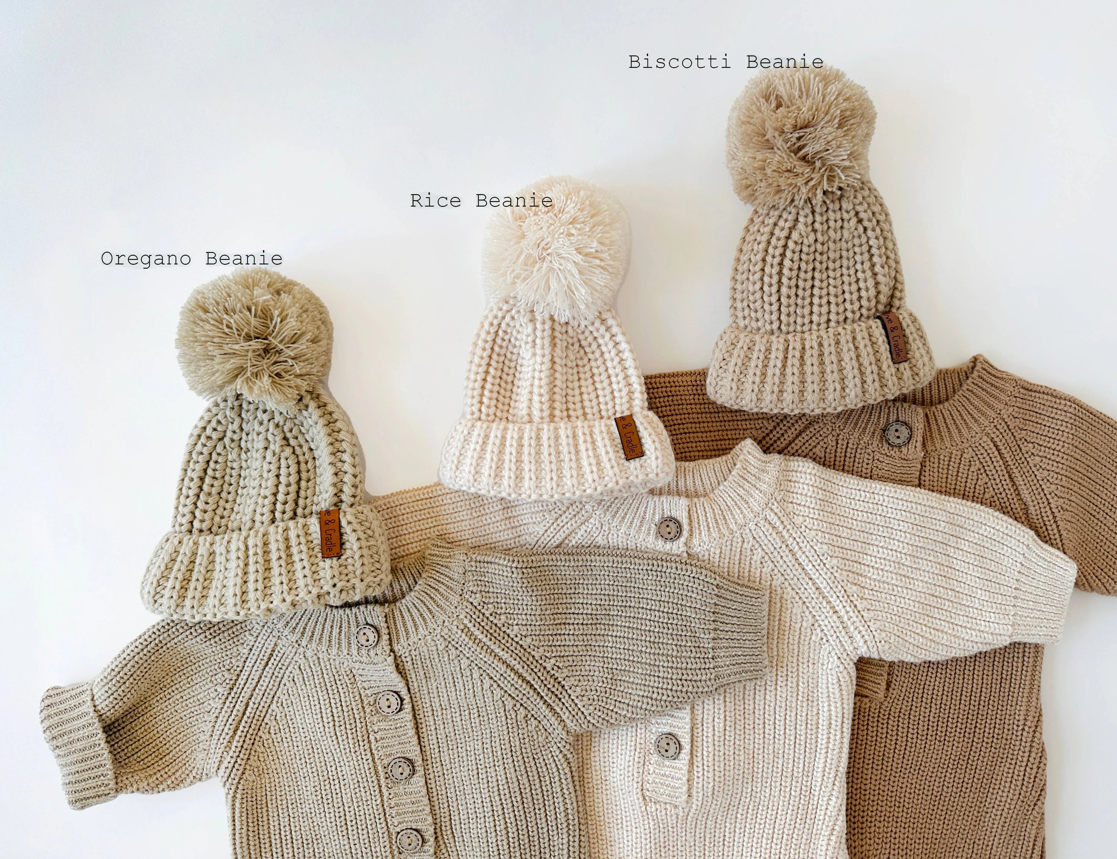 Baby Beanie Knit Hat with Pom Pom: Beige / Xs/nb-2m