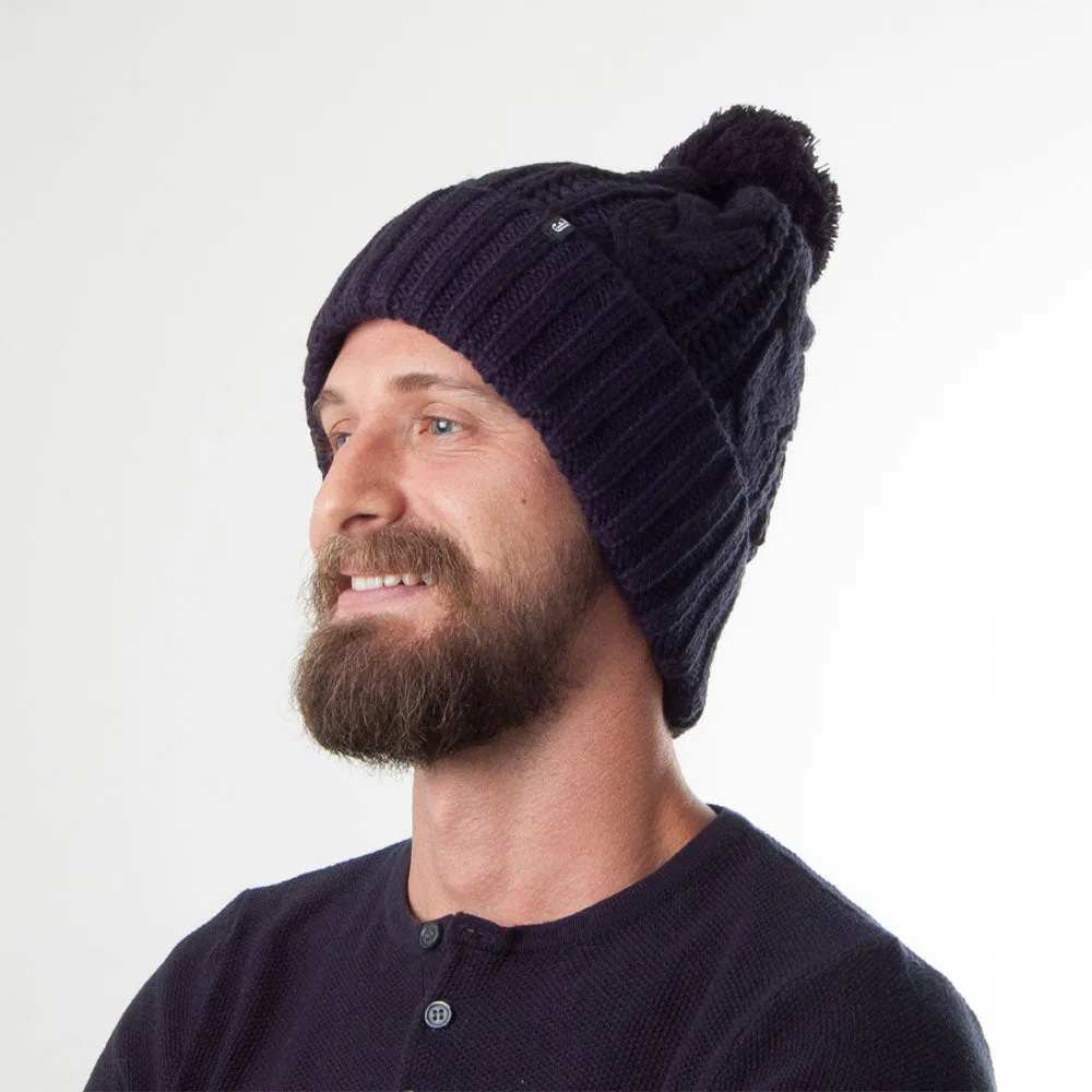 Cable Knit Bobble Hat - Navy Blue