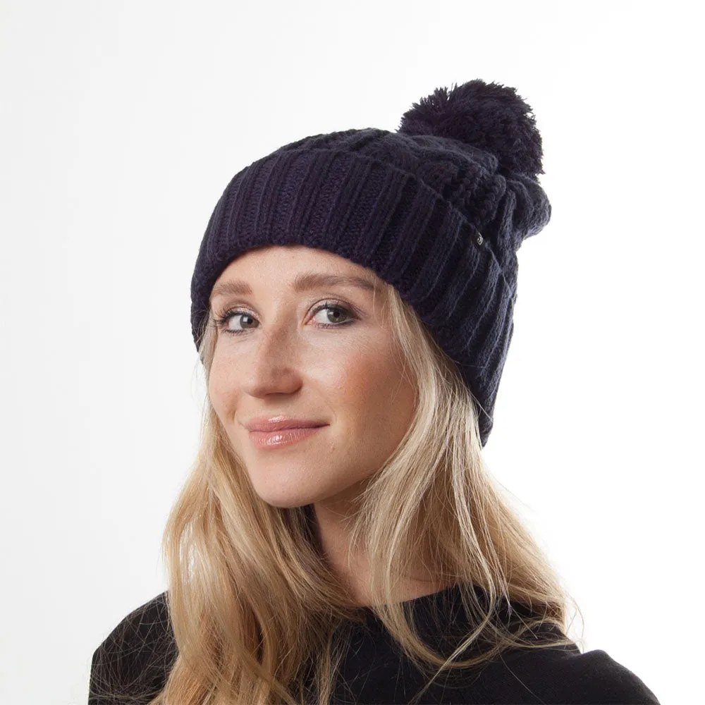 Cable Knit Bobble Hat - Navy Blue