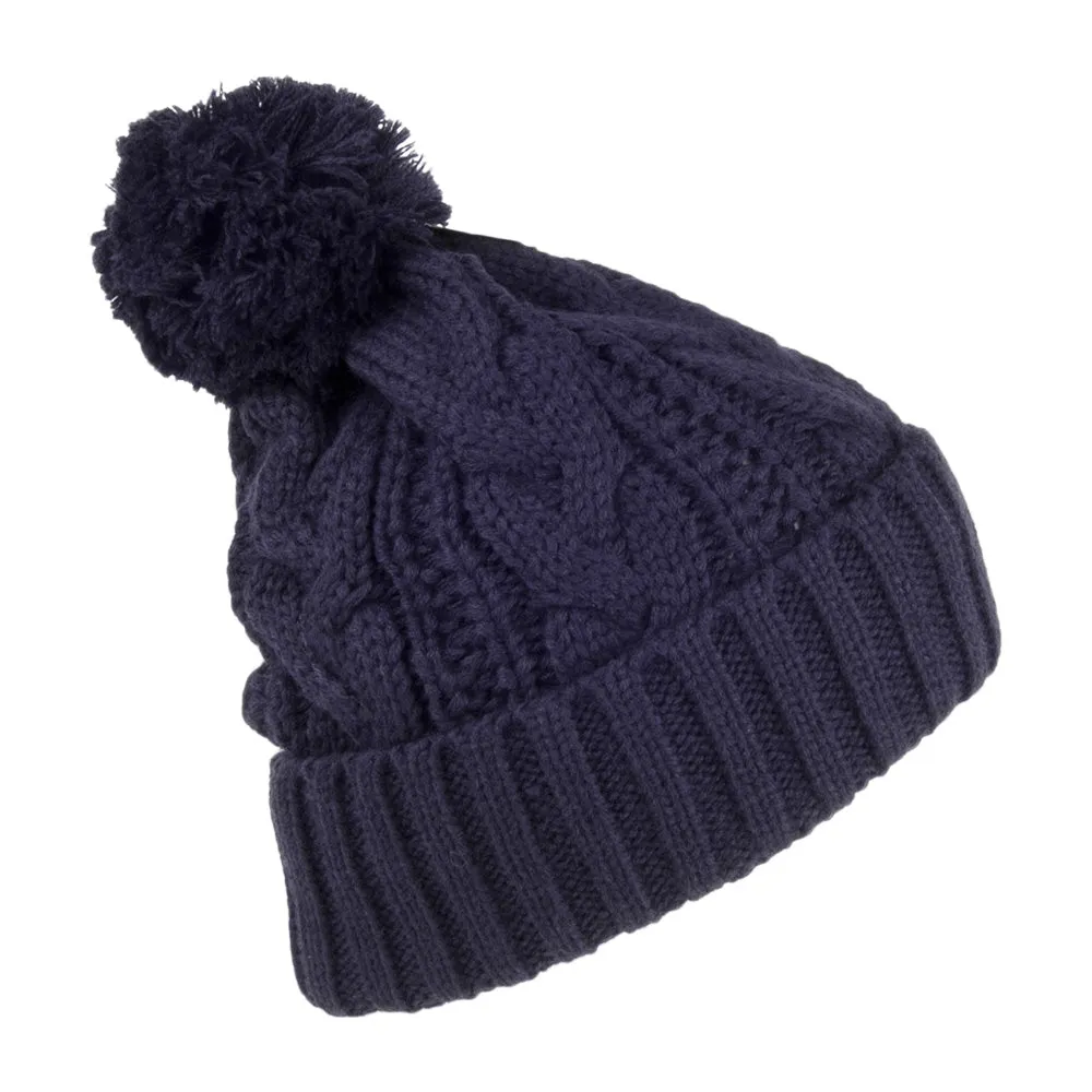 Cable Knit Bobble Hat - Navy Blue