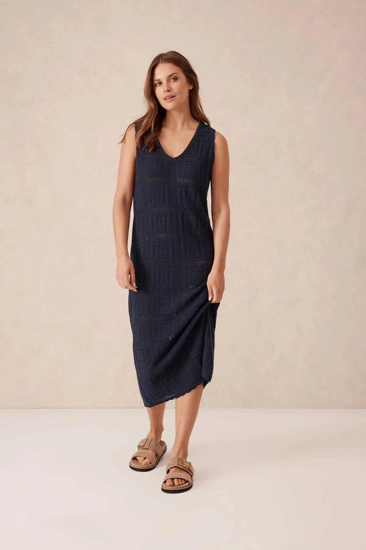 Ceres Life - Square Knit Midi Tank Dress/New Navy