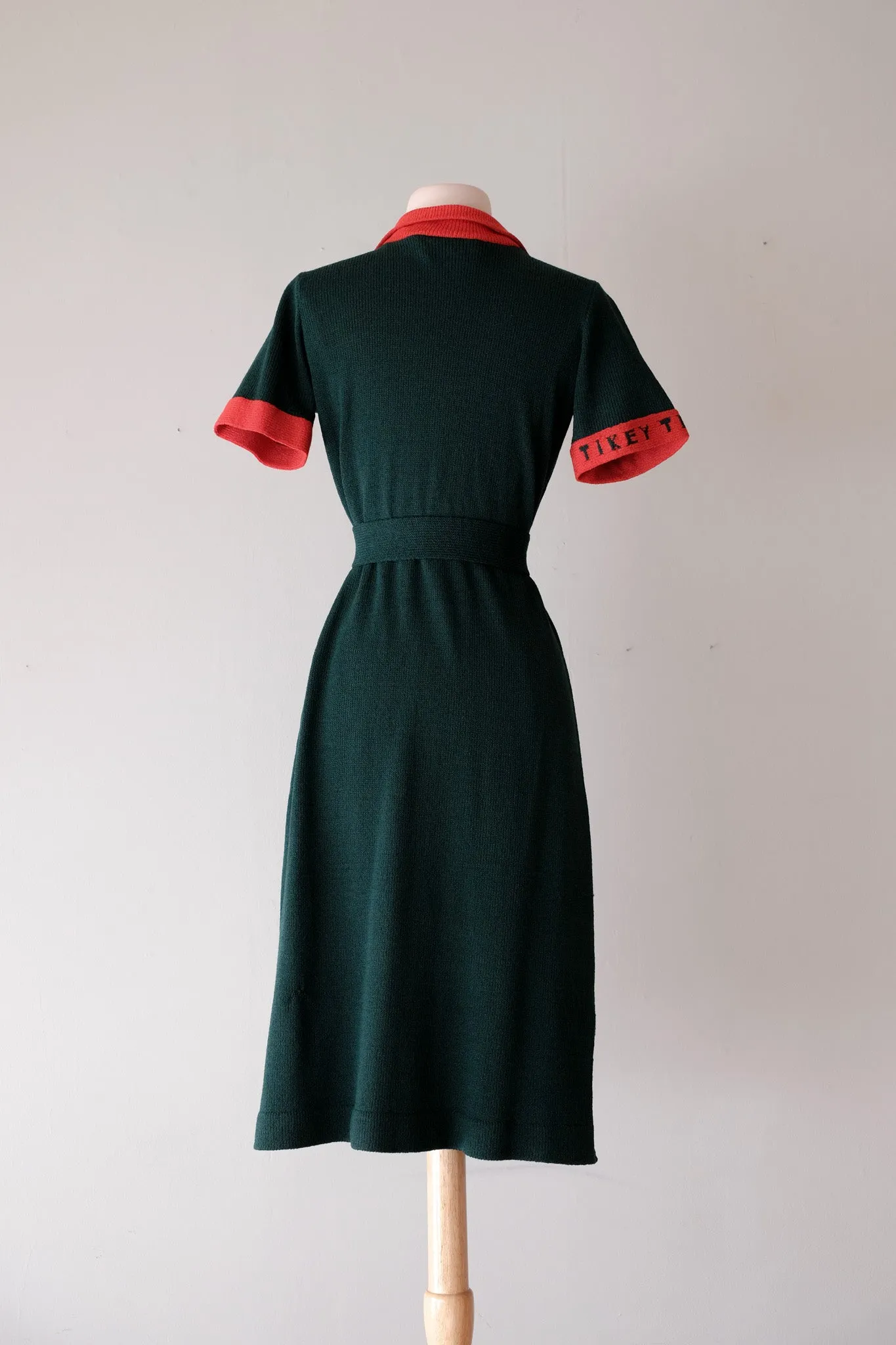 Chic 1970’s Green & Red Knit Dress by Adolfo / Sz M