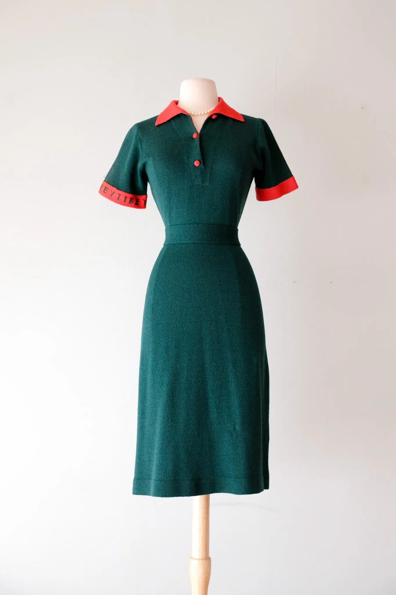 Chic 1970’s Green & Red Knit Dress by Adolfo / Sz M