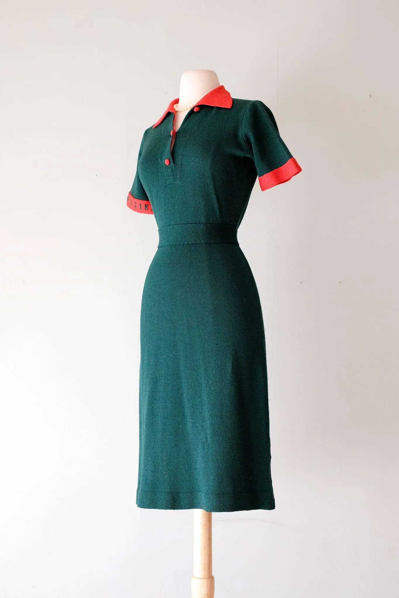 Chic 1970’s Green & Red Knit Dress by Adolfo / Sz M