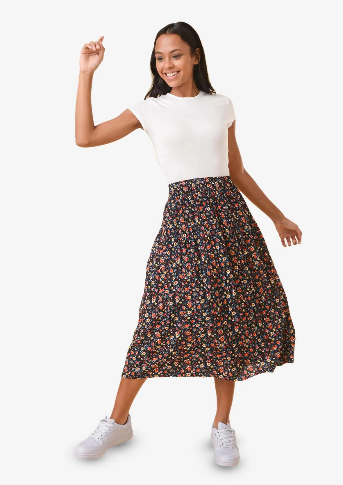 Elasticated Printed Midi Skirt