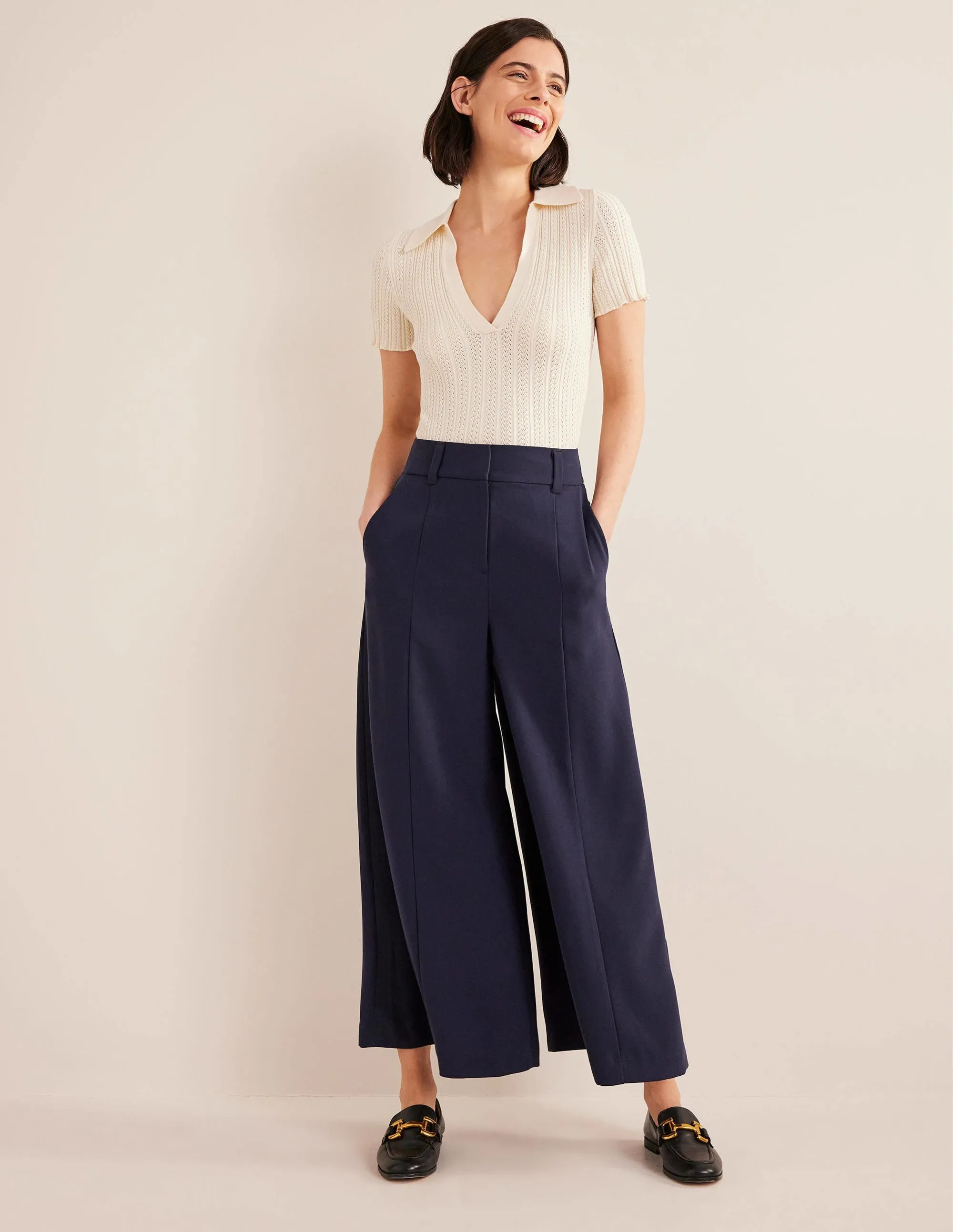 Fluid Wide Leg Culottes-Navy