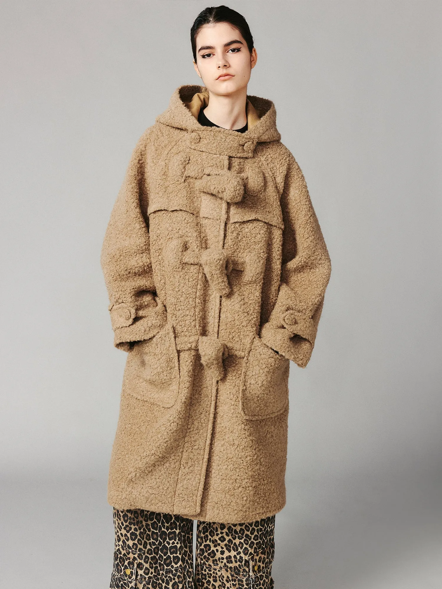 Fuzzy playful oversized toggle duffle coat