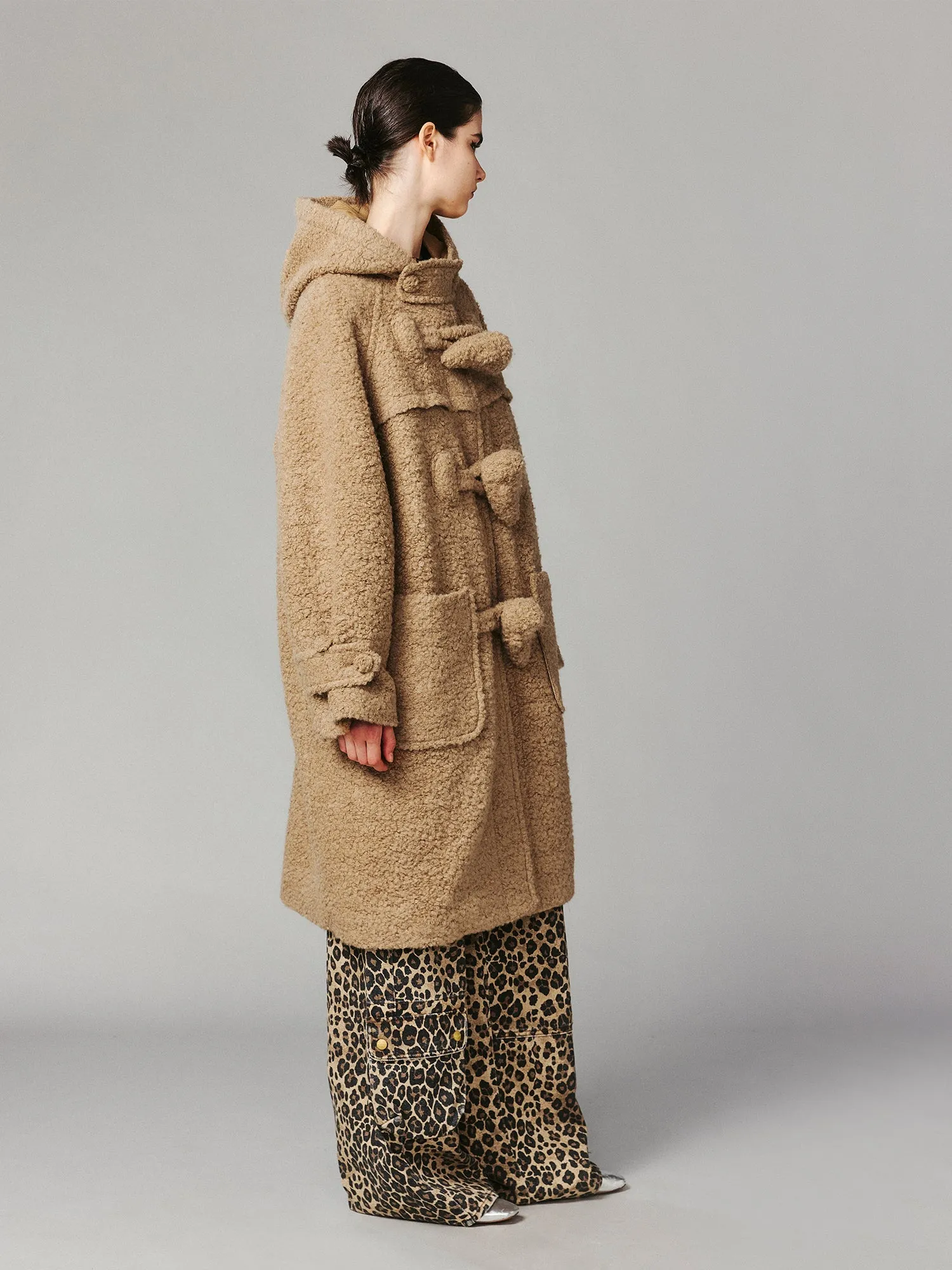 Fuzzy playful oversized toggle duffle coat