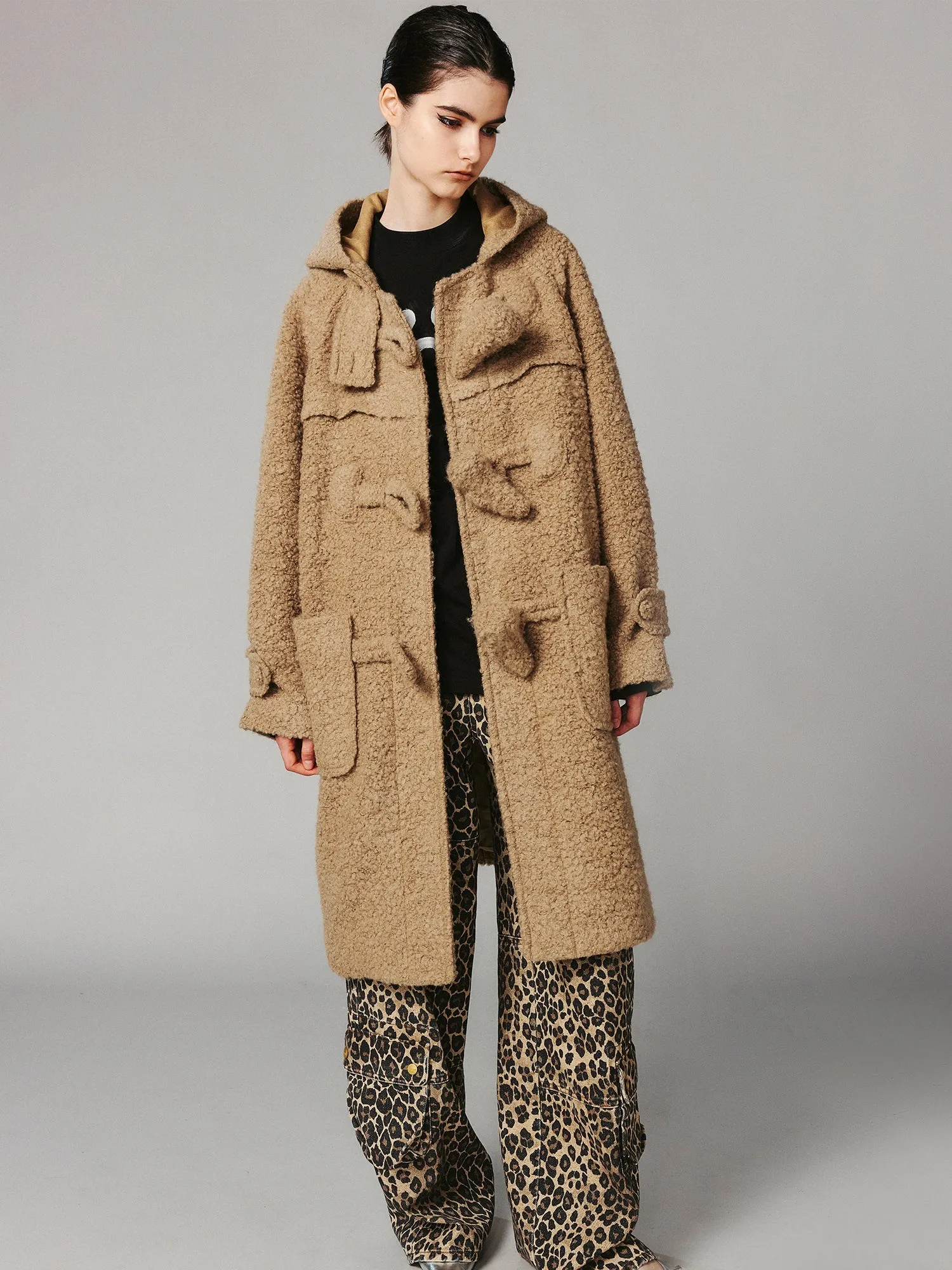 Fuzzy playful oversized toggle duffle coat