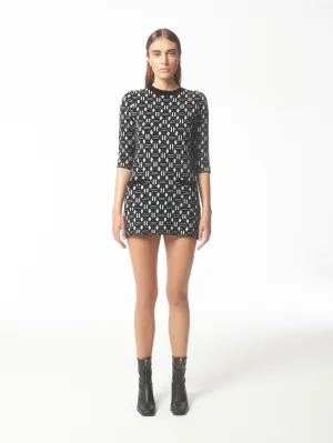 Geometric Jacquard Knit Dress in Black and White