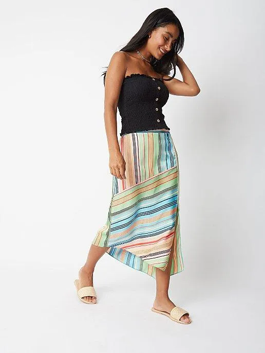 George Womens Contrast Stripe Asymmetrical Midi Skirt