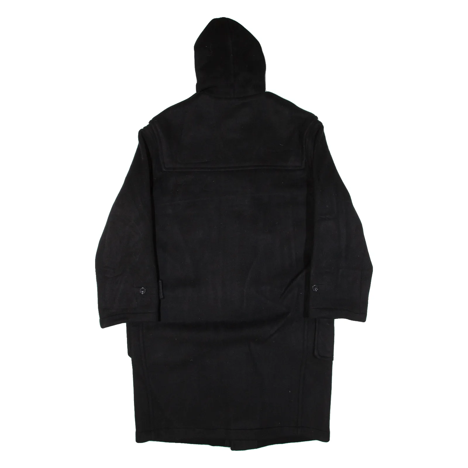 GLOVERALL Mens Duffle Coat Black Knit Wool Hooded S