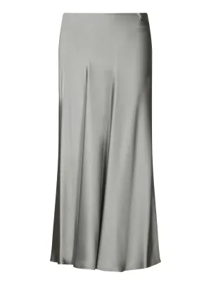 Grey Satin Midi Skirt