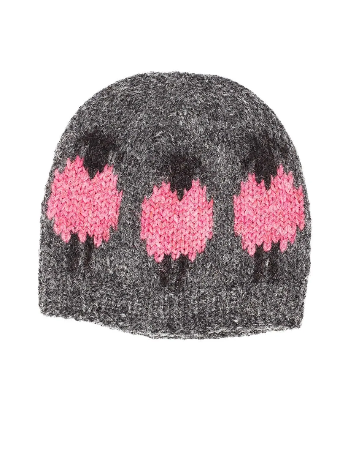 Handknit Wool Hat - Dark Grey / Pink Sheep pattern