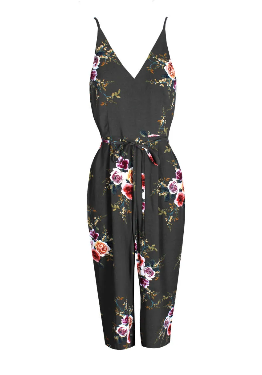 Khaki Floral Culotte Jumpsuit