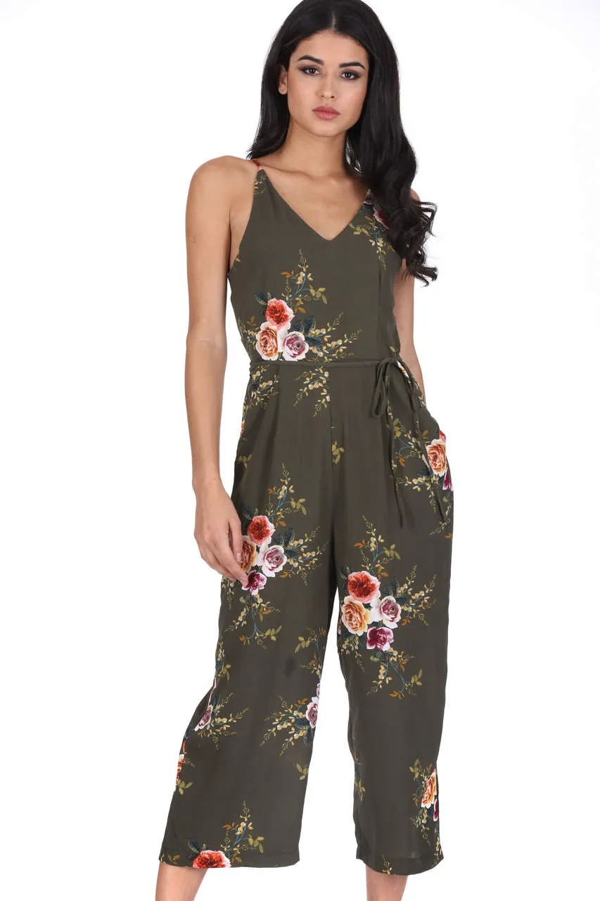 Khaki Floral Culotte Jumpsuit