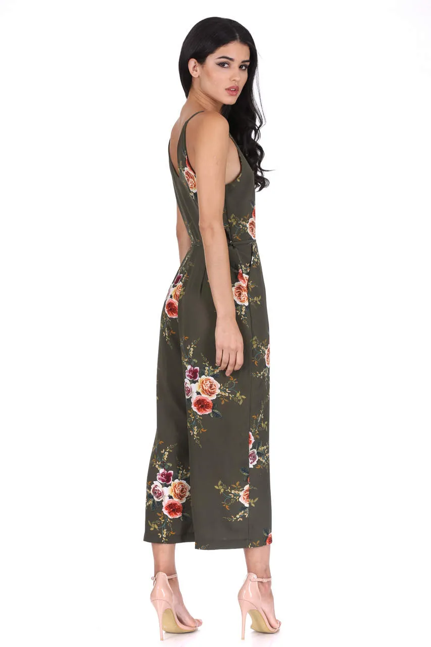 Khaki Floral Culotte Jumpsuit