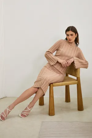 Lexi Mocha Flute Sleeve Knit Midi Dress