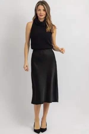 LUNA BLACK SATIN MIDI SKIRT