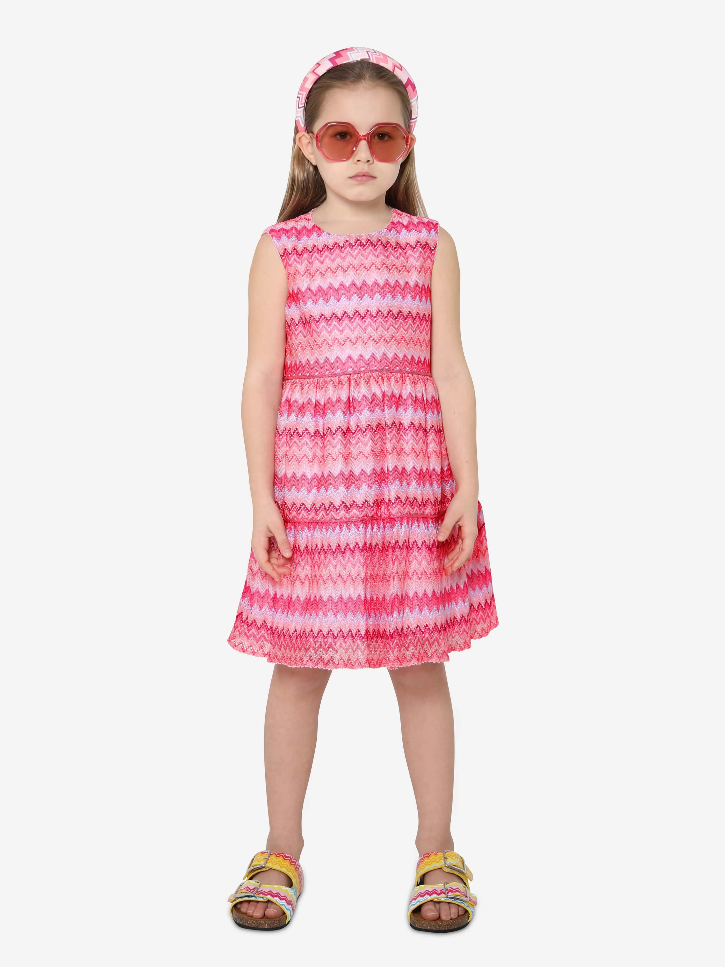 Missoni Girls Zig Zag Knit Dress in Pink