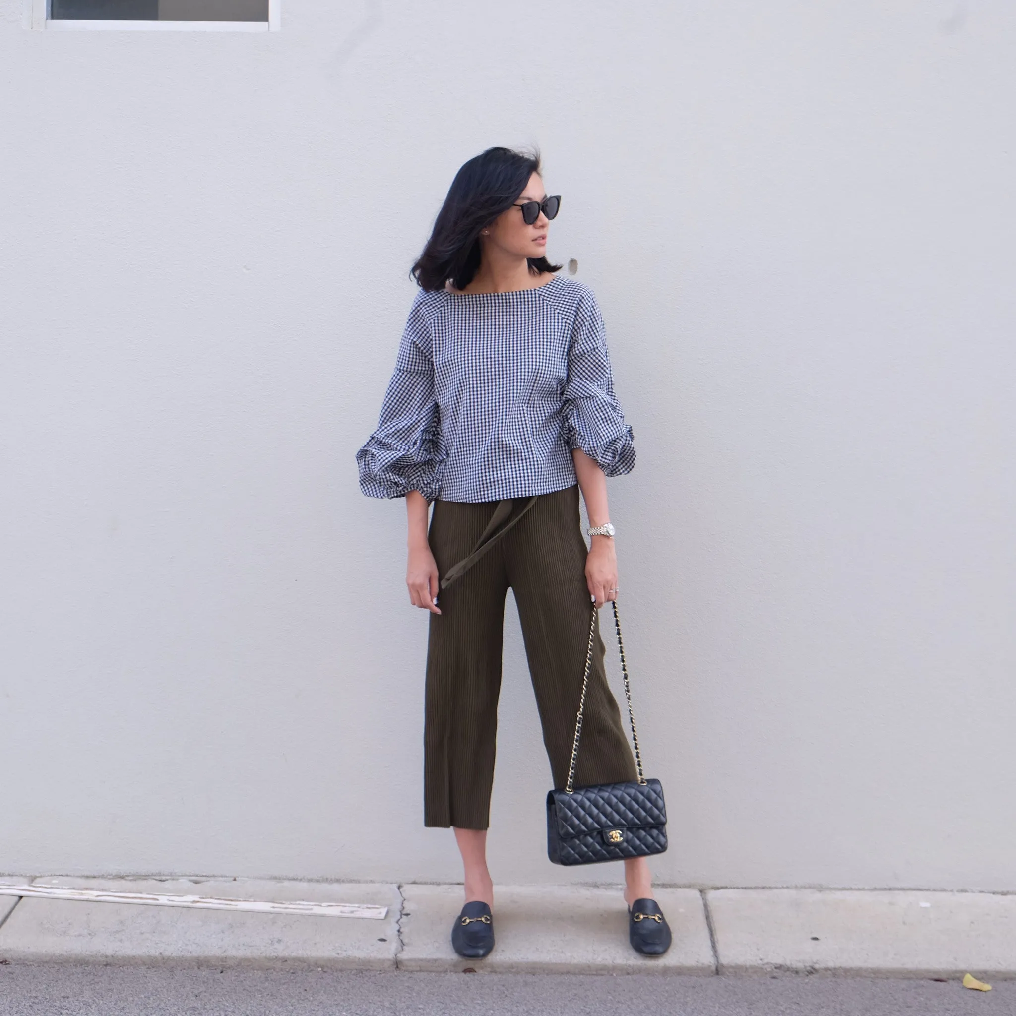 NIKI KHAKI PLEATED CULOTTES PANTS