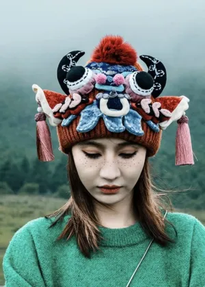 Original Design Ethnic Style Head Of An Ox Knit Hat