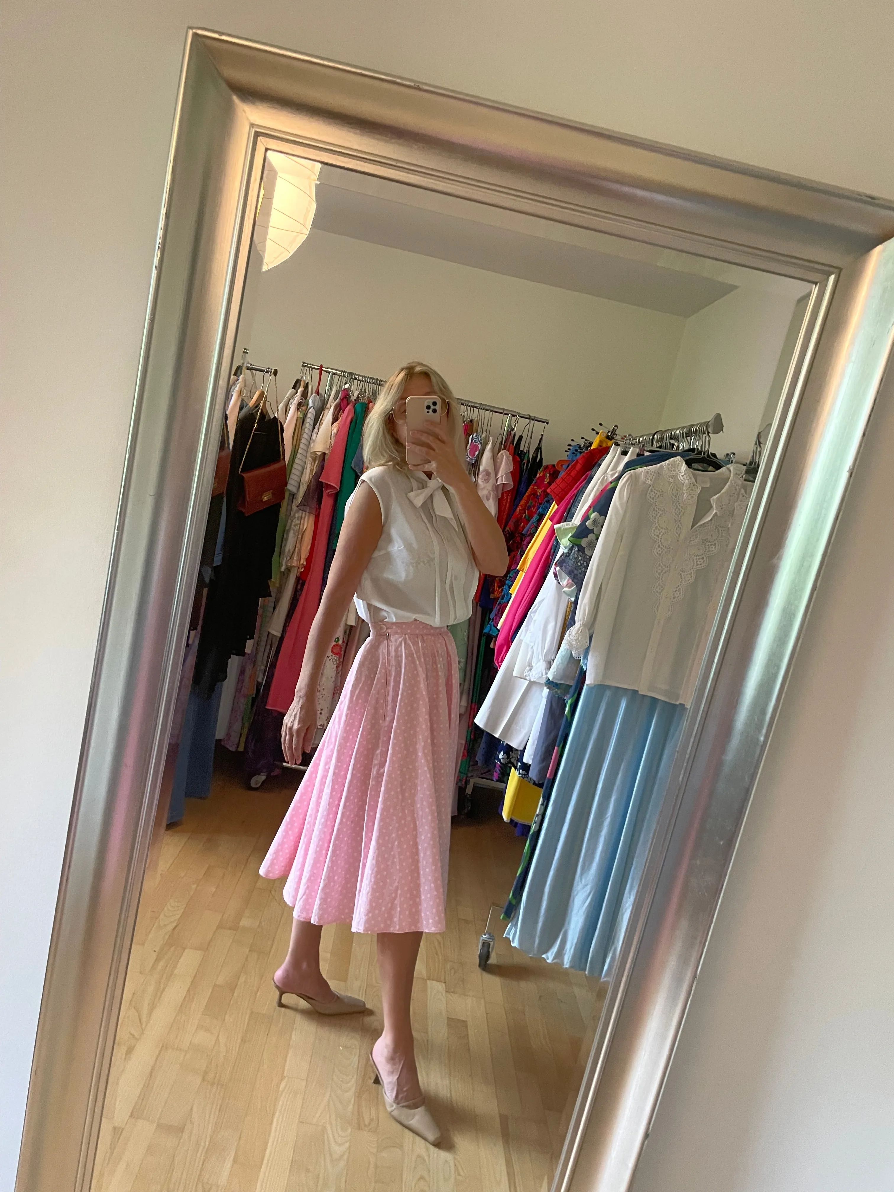 Pink Polka Dot Midi Skirt