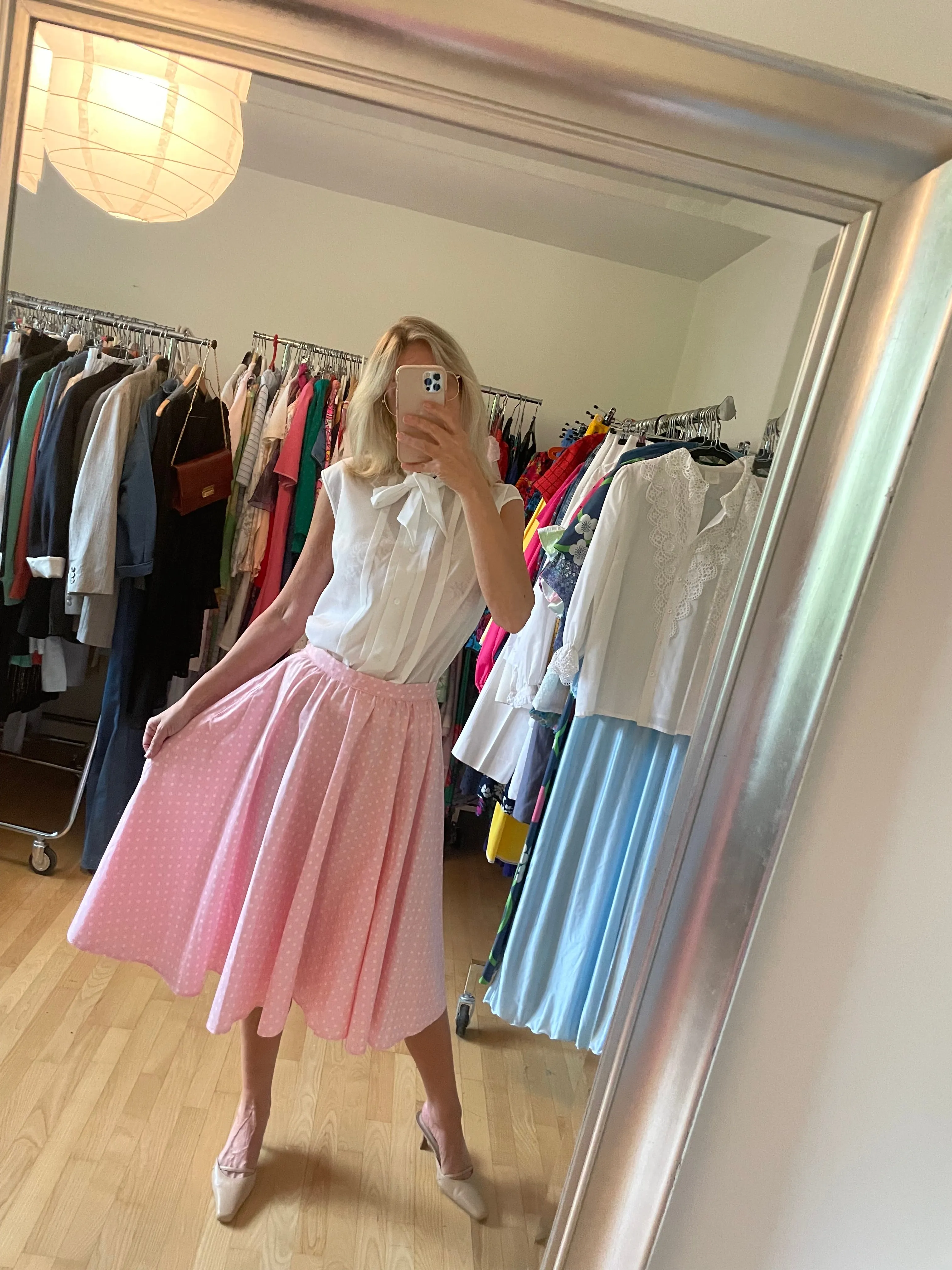 Pink Polka Dot Midi Skirt