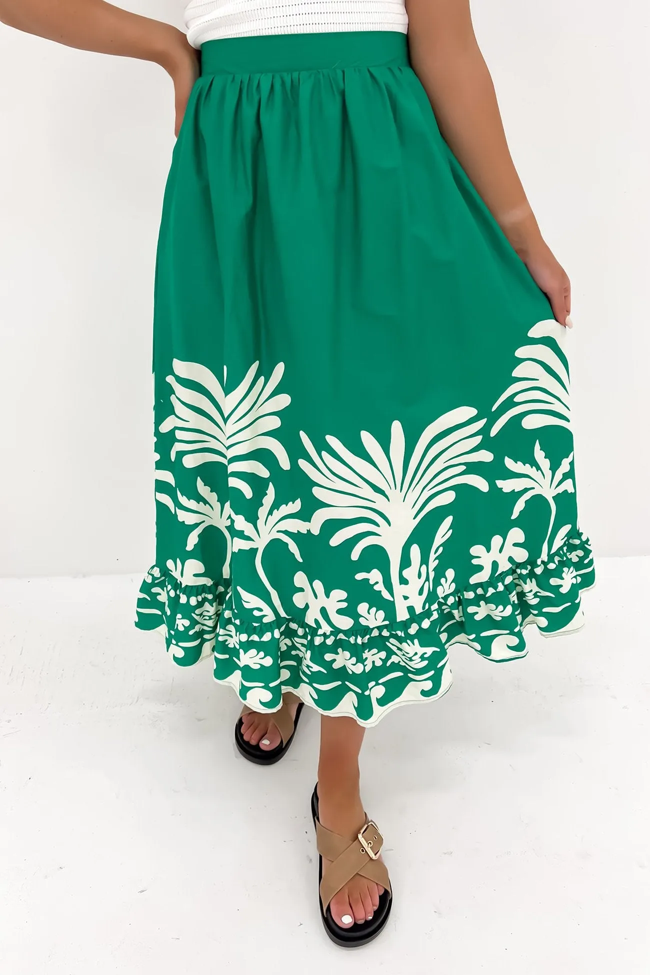 Shae Midi Skirt Green White