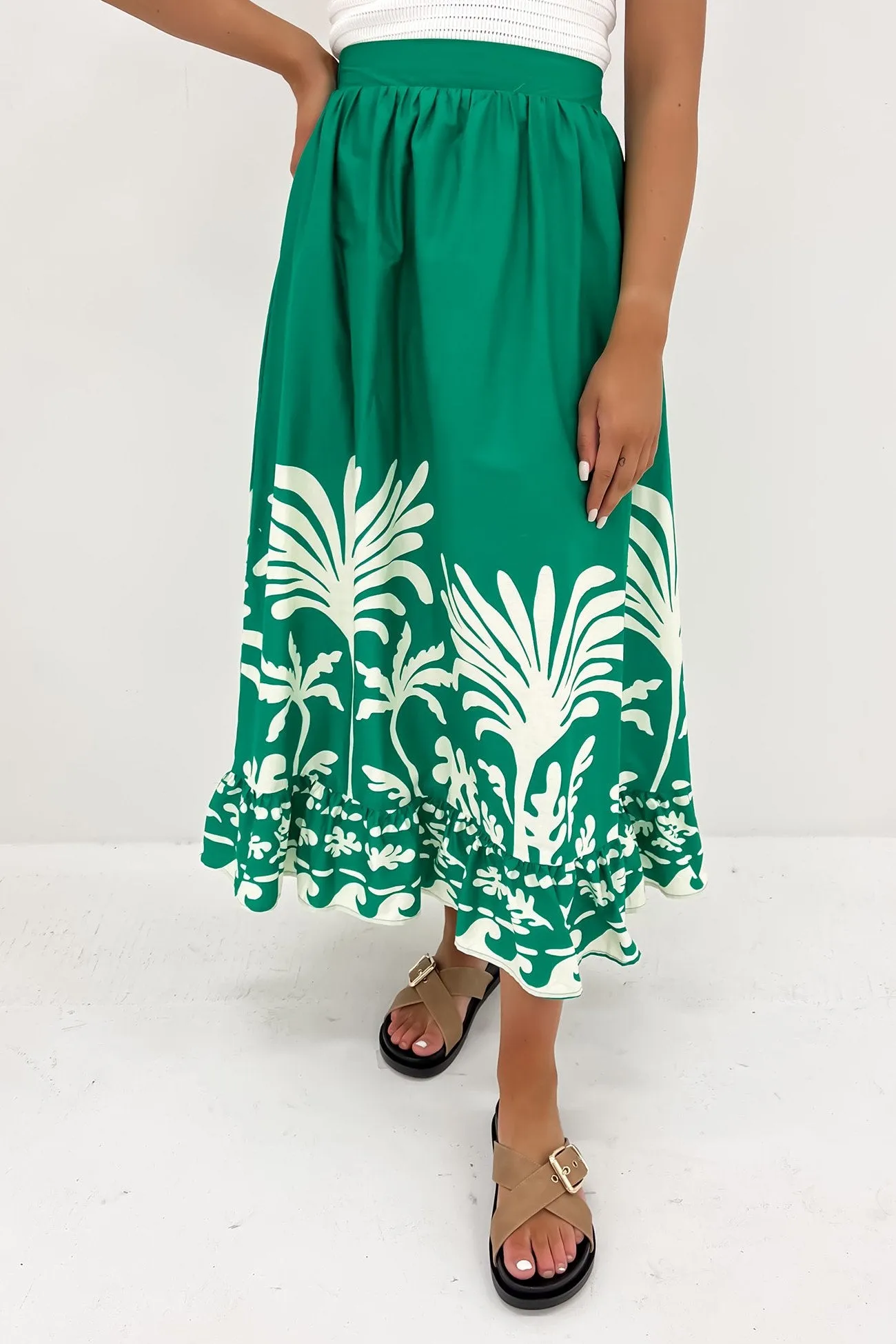 Shae Midi Skirt Green White