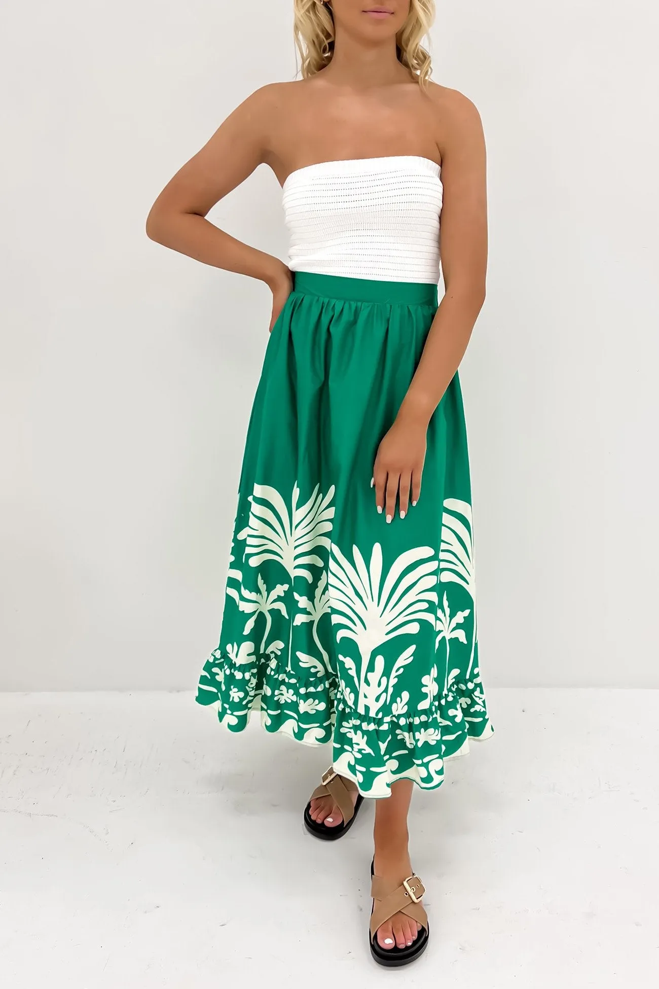 Shae Midi Skirt Green White