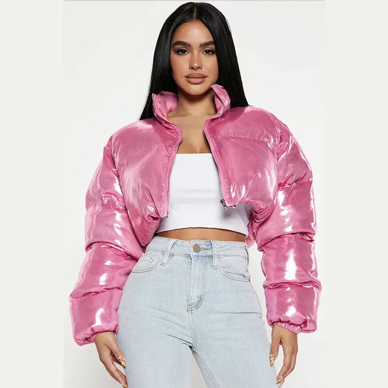 Shiny Pink Puffer Jackets