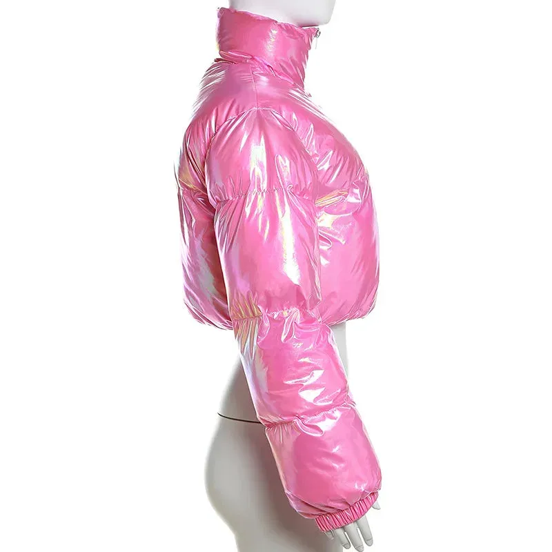 Shiny Pink Puffer Jackets