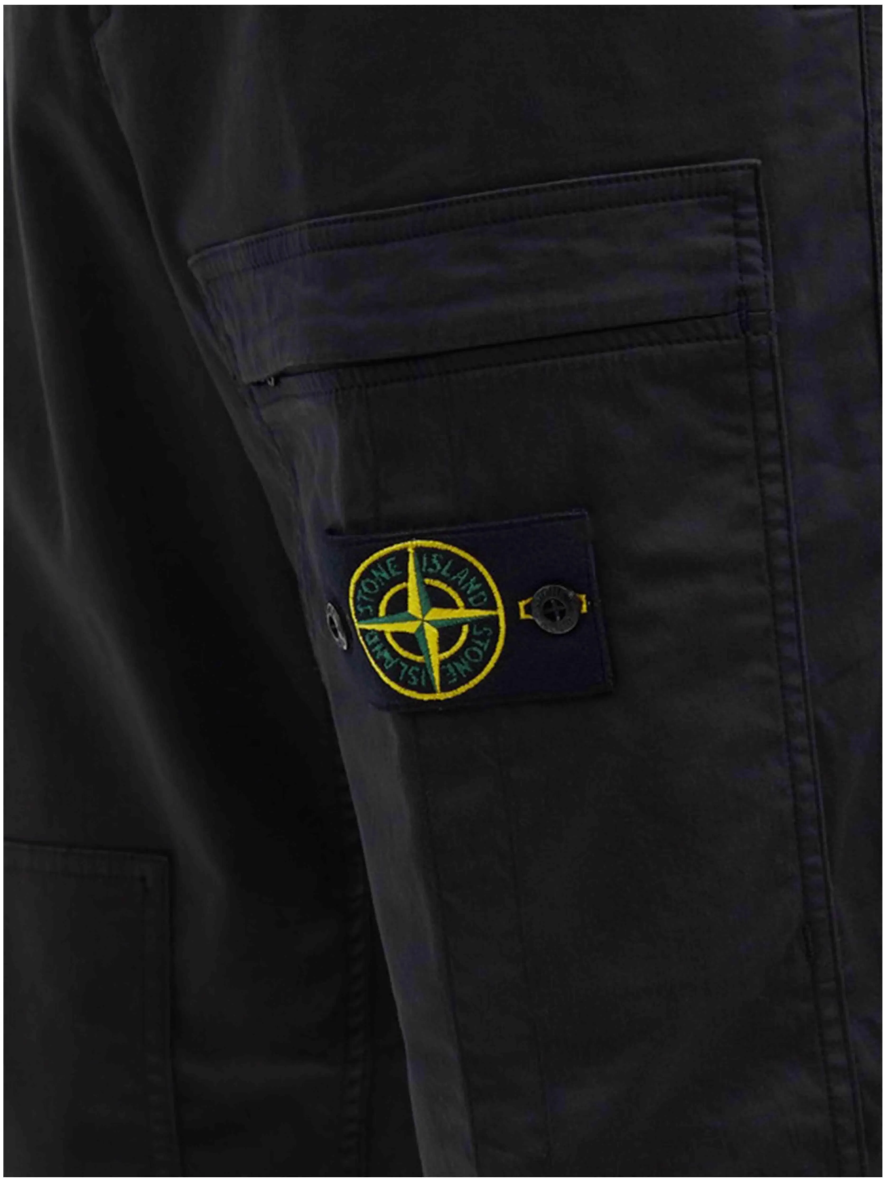 Stone Island Logo-Patch Cotton-Blend Chino Trousers Black