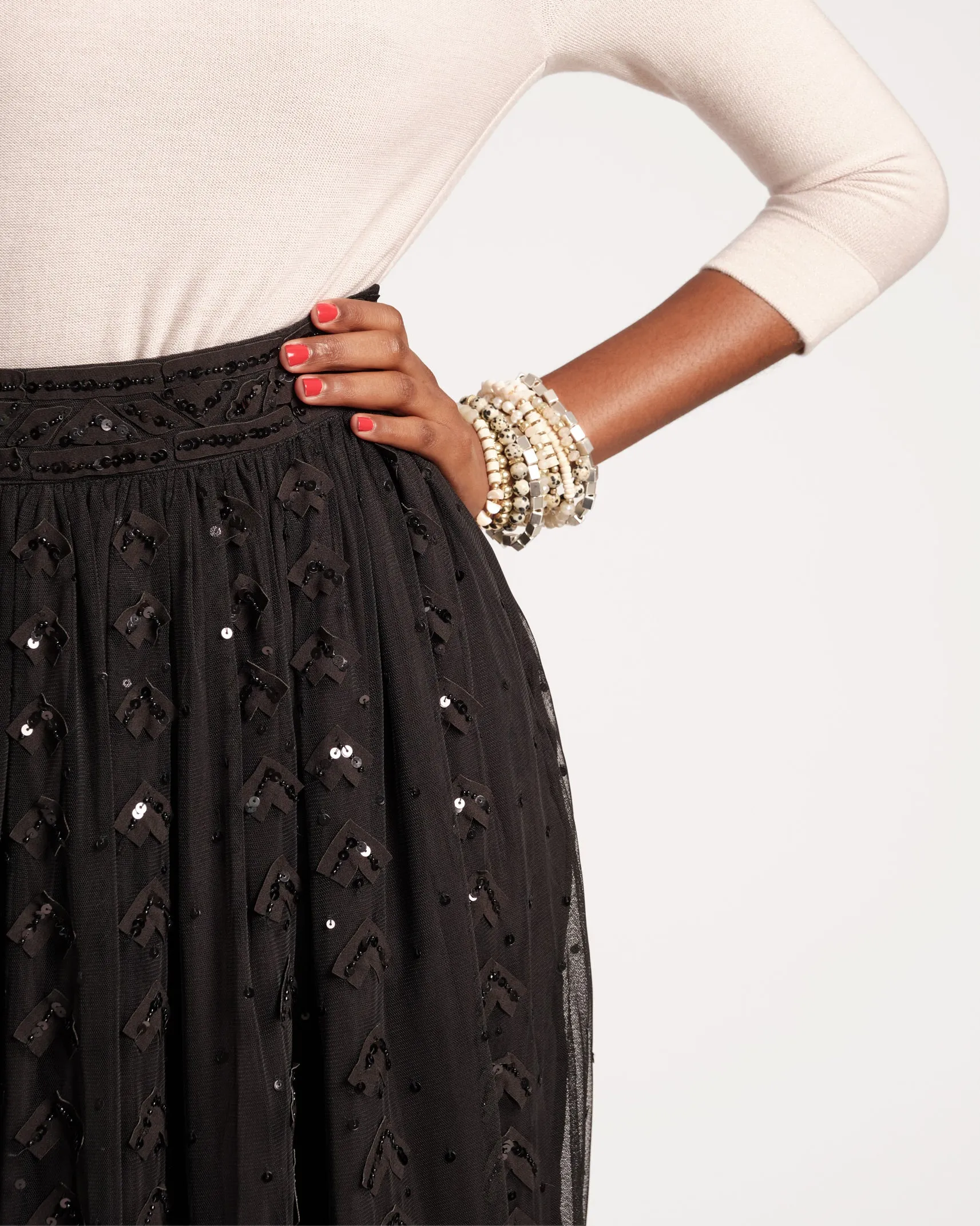 Valentina Sequin Ball Skirt Black