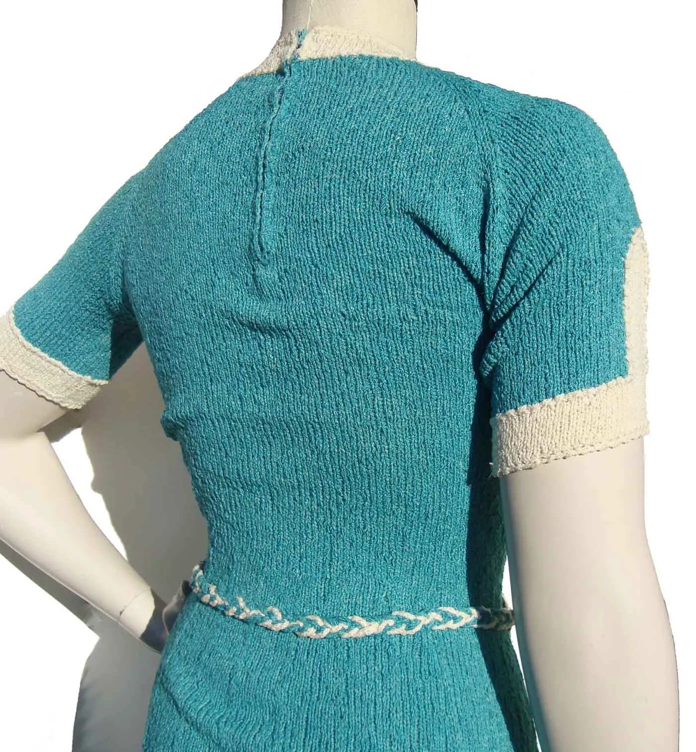 Vintage 50s Dress Turquoise Knit Handmade S XS