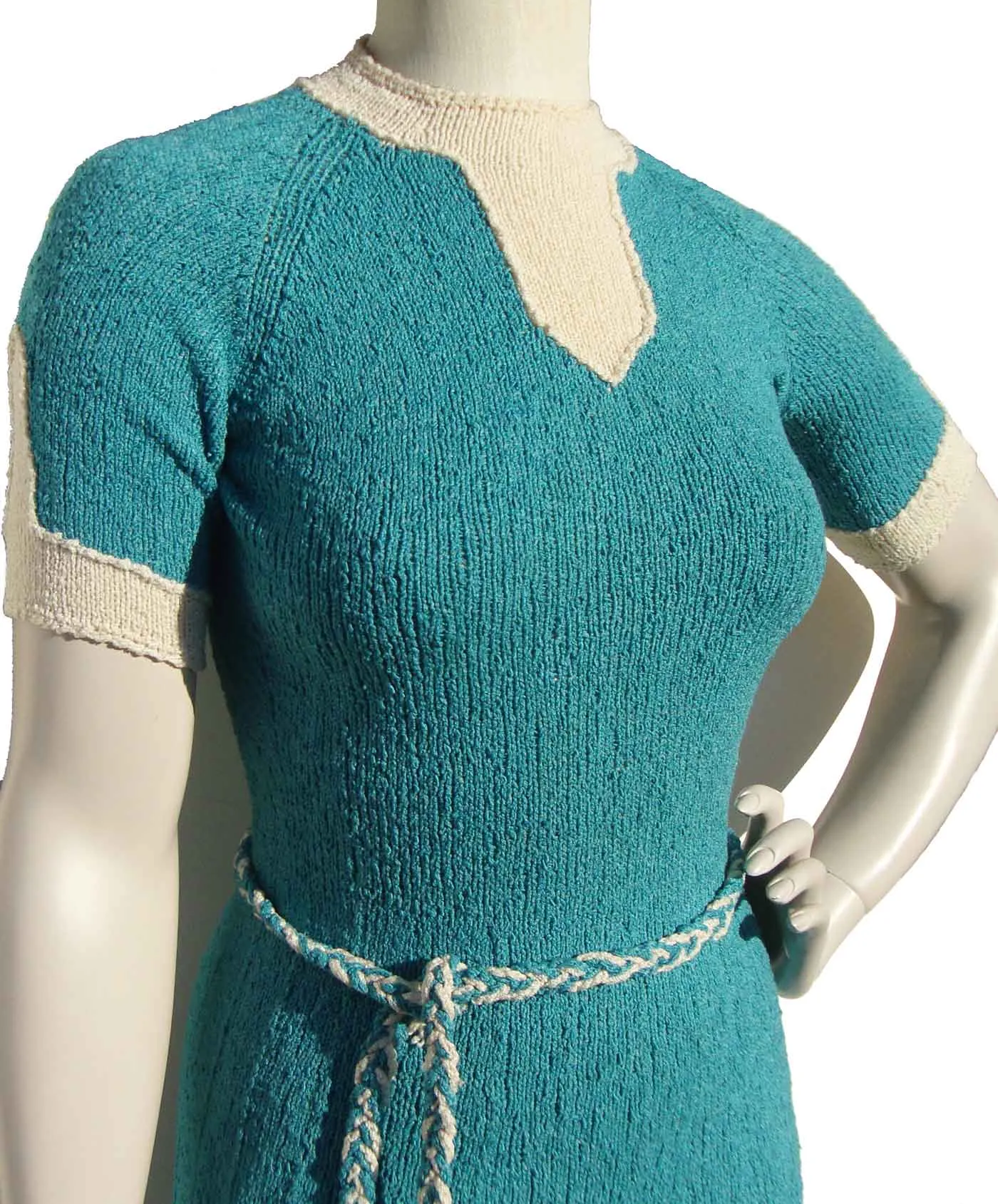 Vintage 50s Dress Turquoise Knit Handmade S XS