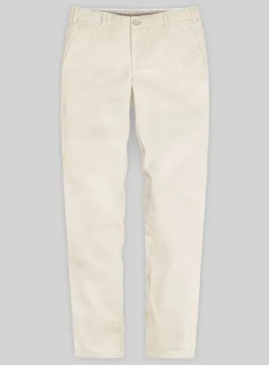 Washed Light Beige Feather Cotton Canvas Stretch Chino Pants