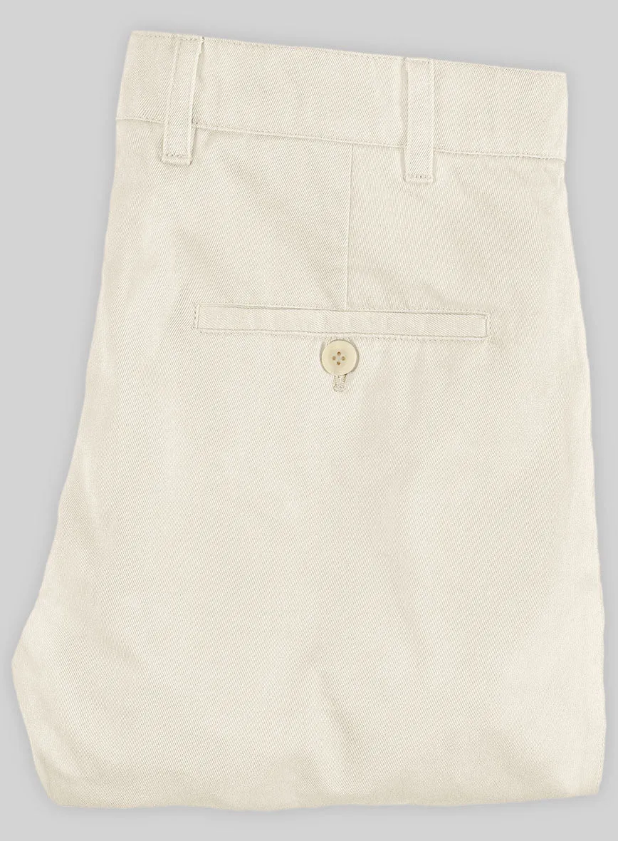 Washed Light Beige Feather Cotton Canvas Stretch Chino Pants