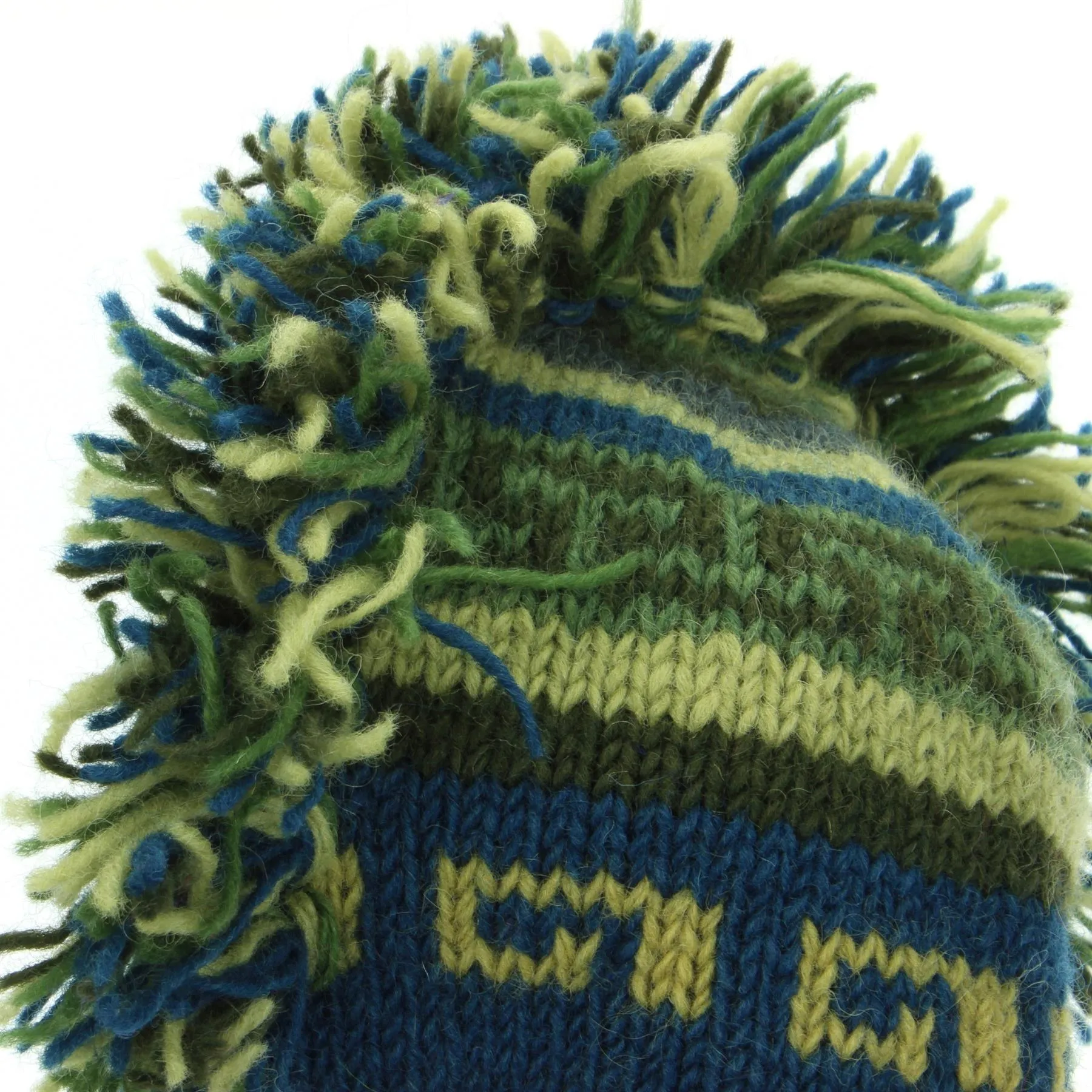 Wool Knit 'Punk' Mohawk Earflap Beanie Hat - Blue & Green